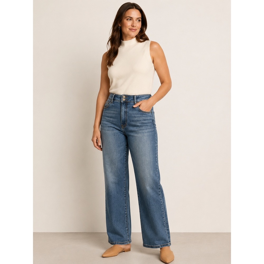 Kut from the Kloth Wide Leg Jeans Blue Medium Wash Denim Boho Minimalist Size 10